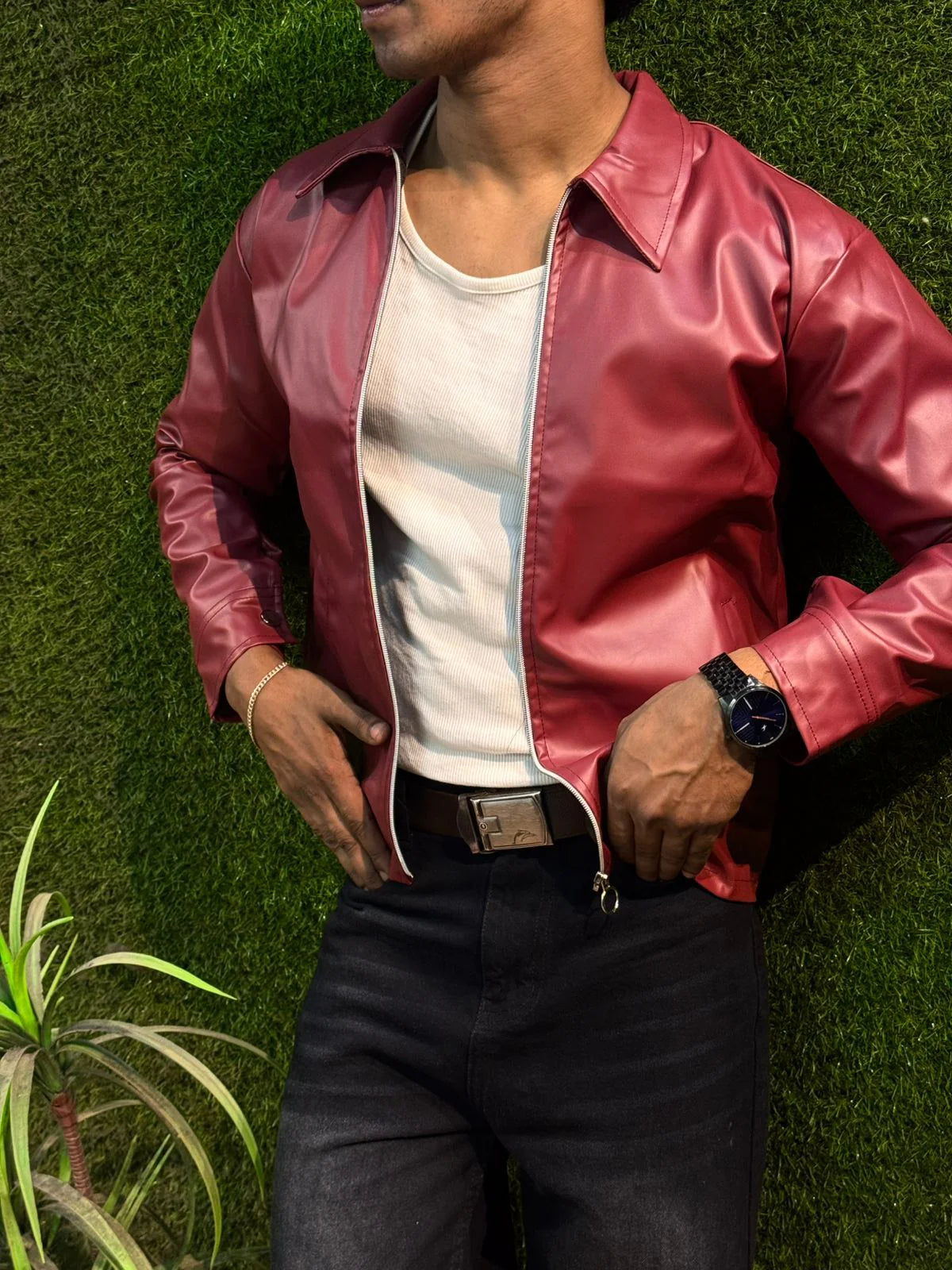 Boxy Fit Synthetic Leather Jacket